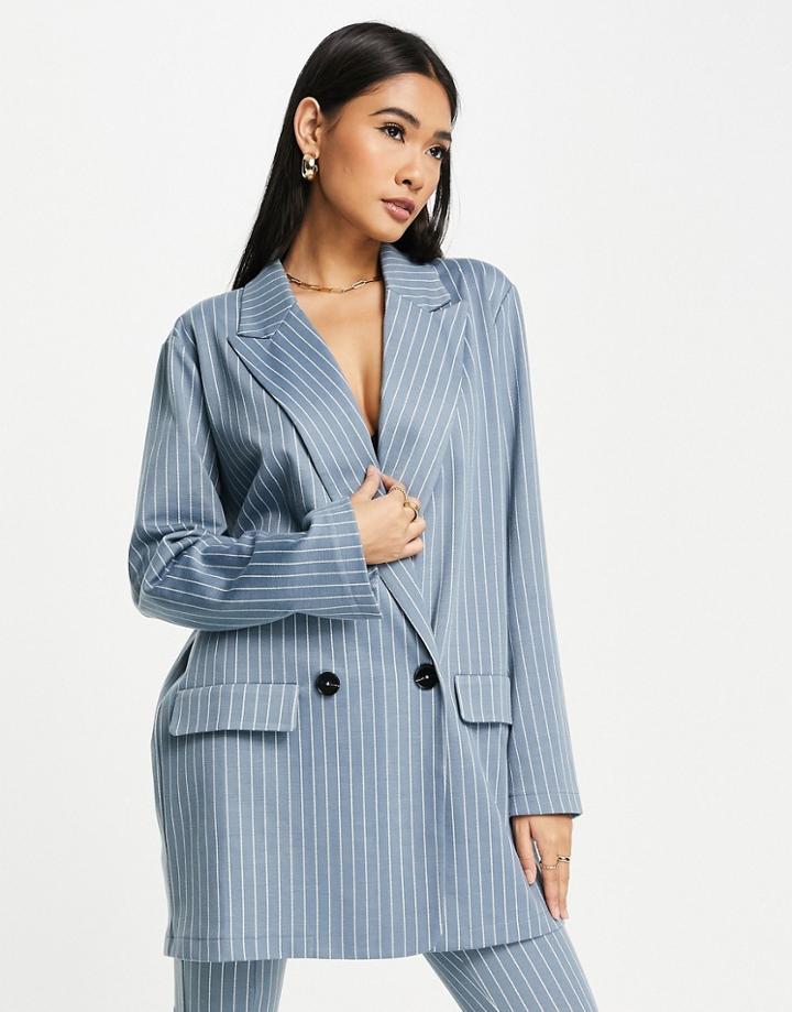 Asos Design Jersey Supersized Boyfriend Suit Blazer In Blue Pinstripe-multi