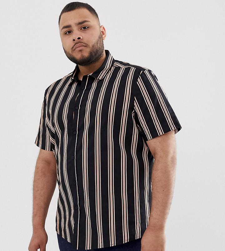 Asos Design Plus Stretch Slim Stripe Shirt In Black And Orange