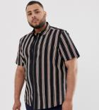 Asos Design Plus Stretch Slim Stripe Shirt In Black And Orange