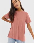 Asos Design T-shirt With Drapey Split Back In Pink - Cream