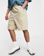 Asos Design Drop Crotch Shorts With Elasticated Waist In Beige-neutral