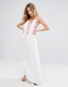Liquorish Embroidered Maxi Dress With Embroidered Hem And Coin Trim - White