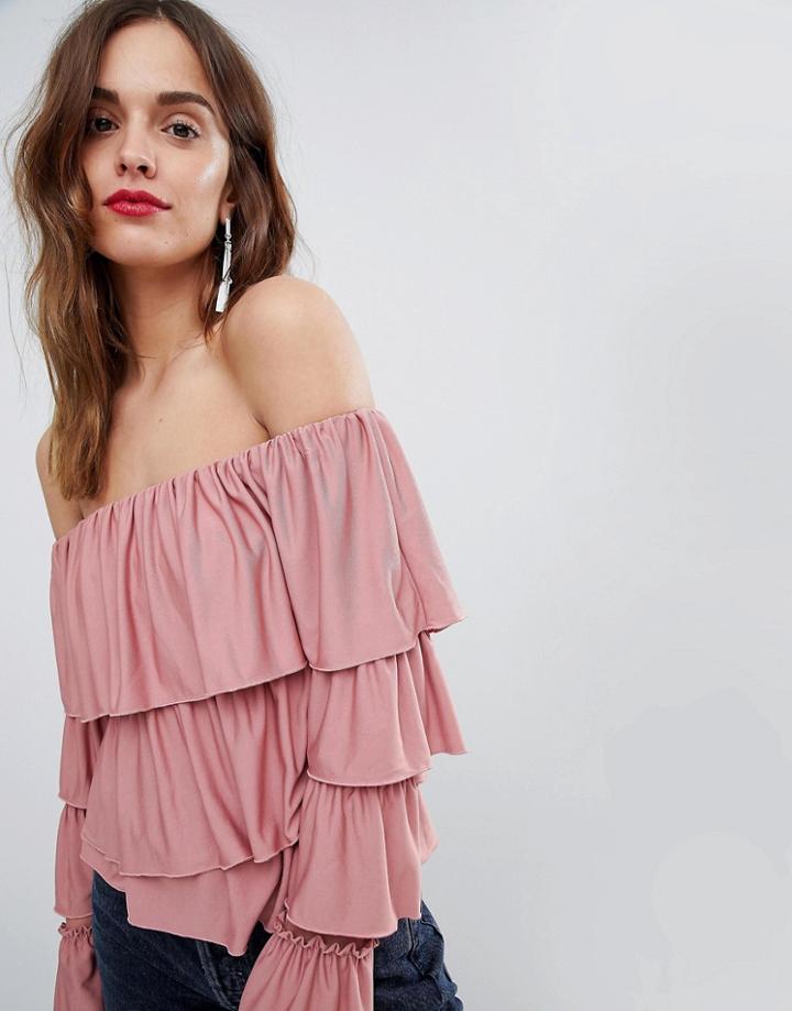 Asos Design Ruffle Bardot Top - Pink