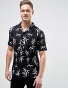 Bellfield Revere Collar Shirt In Palm Print In Regular Fit - Black
