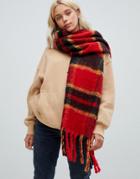 Bershka Red Plaid Scarf - Red