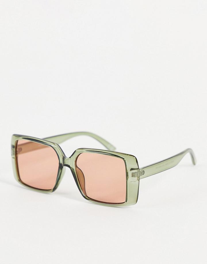 Asos Design Recycled Frame 70s Sunglasses With Orange Lens In Green