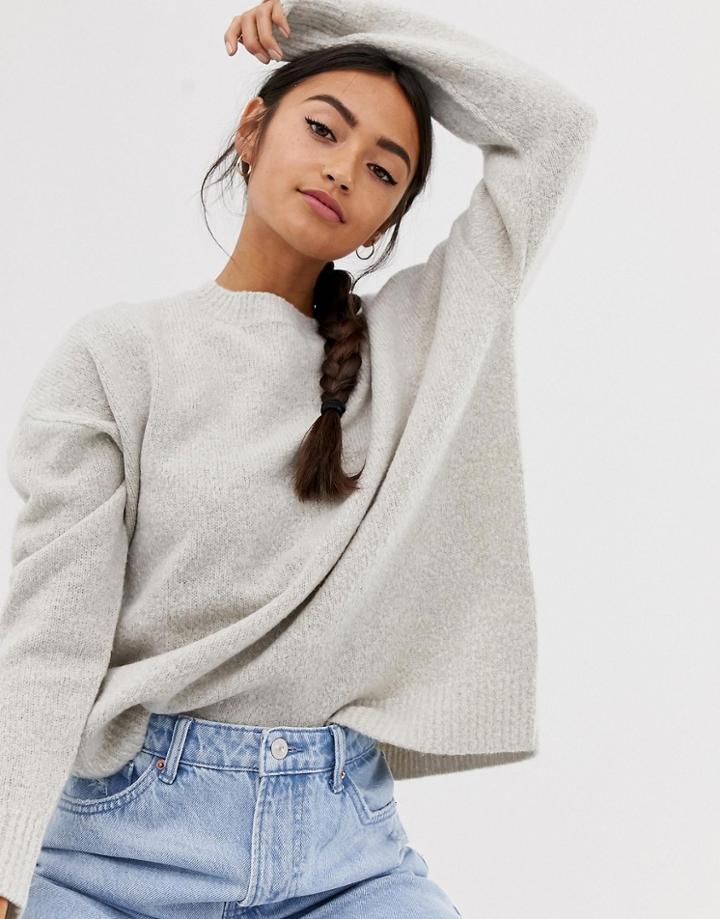 Bershka Oversized Crew Neck Sweater In Beige - Beige