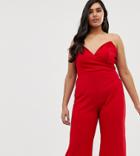 Club L Plus Bandeau Jumpsuit With Boning In Red - Red