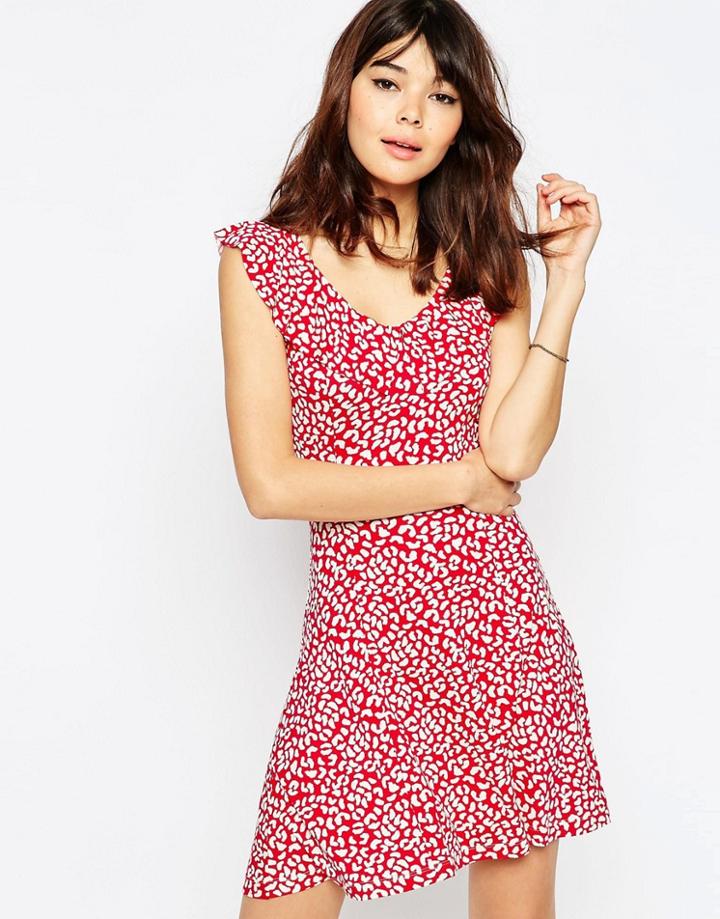 Asos Ruffle Skater Dress In Animal Print - Multi