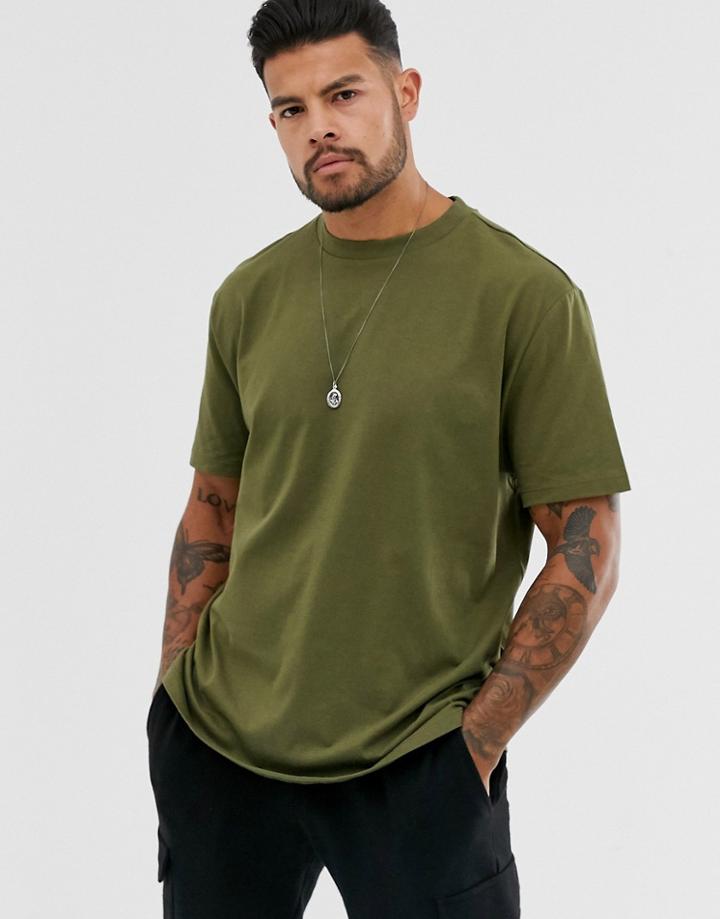 Asos Design Organic Relaxed T-shirt With Crew Neck In Khaki-green