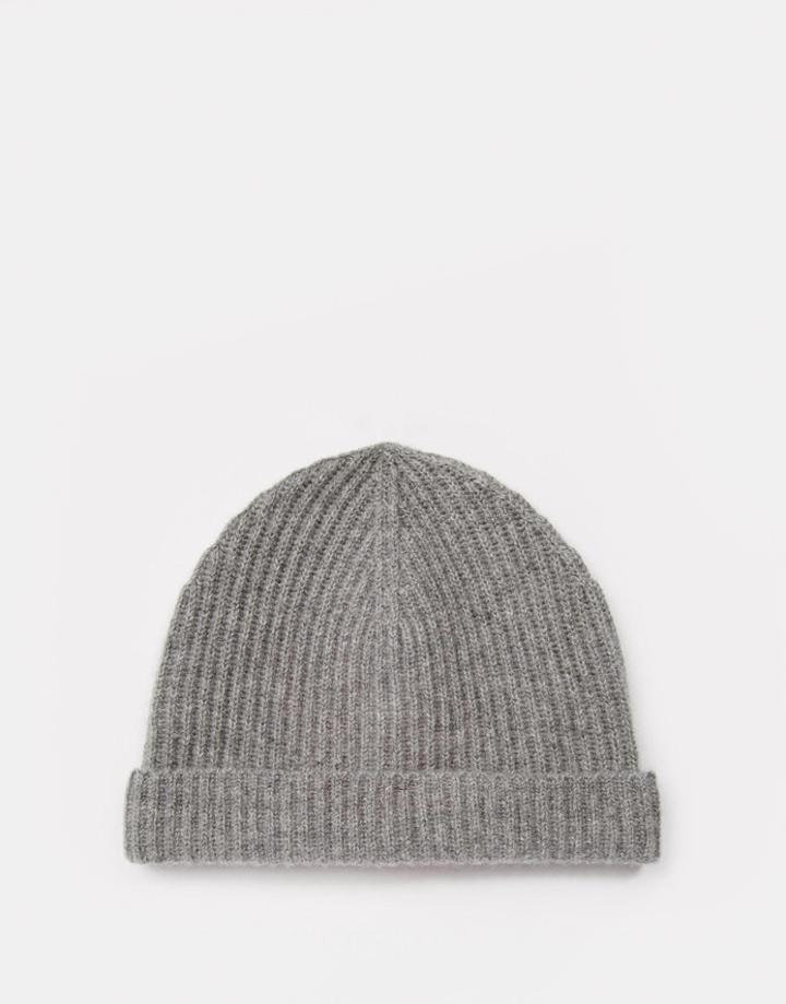 Asos Fisherman Beanie In Gray Cashmere - Gray Marl