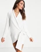 Asos Design Side Tie Tux Mini Dress With Cowl Back Detail In Ivory-white