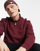 Topman 1/4 Zip Sweatshirt In Burgundy-brown