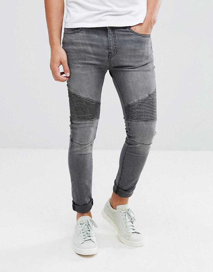 Stradivarius Skinny Jeans With Biker Detail In Gray - Black