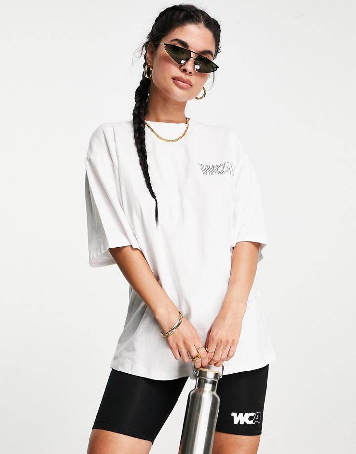 Asos Weekend Collective Oversized T-shirt With Hotfix Logo In White