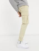 Topman Skinny Belted Cargo Pants In Stone-neutral