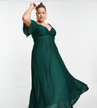 Asos Design Curve Pleated Twist Back Cap Sleeve Maxi Dress In Forest Green