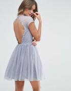 Asos Premium Lace Tulle Mini Prom Dress - Gray