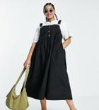 Collusion Plus Overall Twill Smock Midi Dress In Black