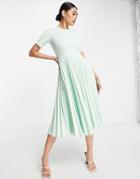 Closet London Pleated Dress With Short Sleeves And Collar In Mint-green