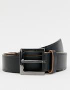 Asos Design Faux Leather Wide Belt In Black With Contrast Edge - Black