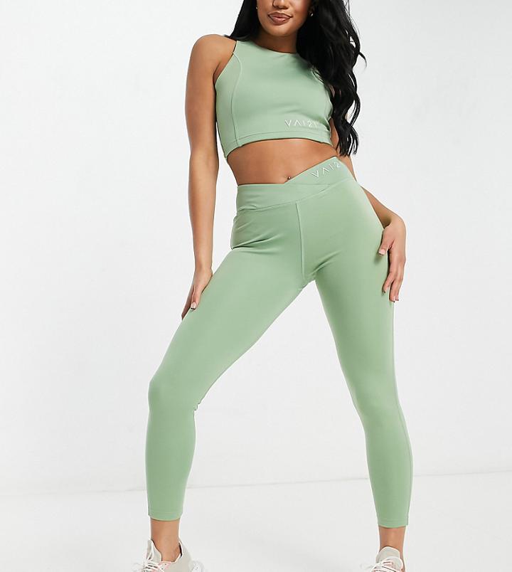 Vai21 Cross Over Leggings In Sage Green - Part Of A Set
