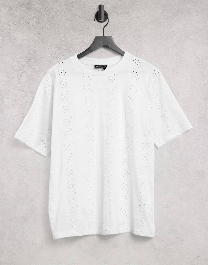 Asos Design Oversized T-shirt In All Over Broidery-white