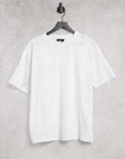 Asos Design Oversized T-shirt In All Over Broidery-white