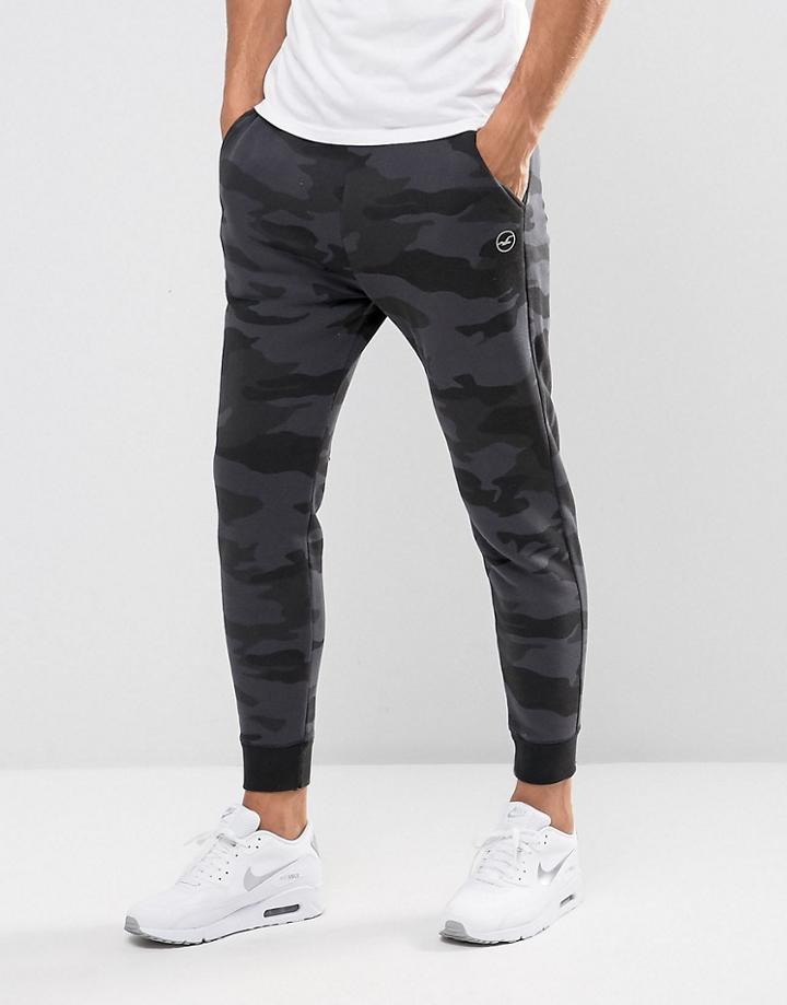 Hollister Cuffed Joggers Skinny Fit Leg Logo In Black Camo - Black