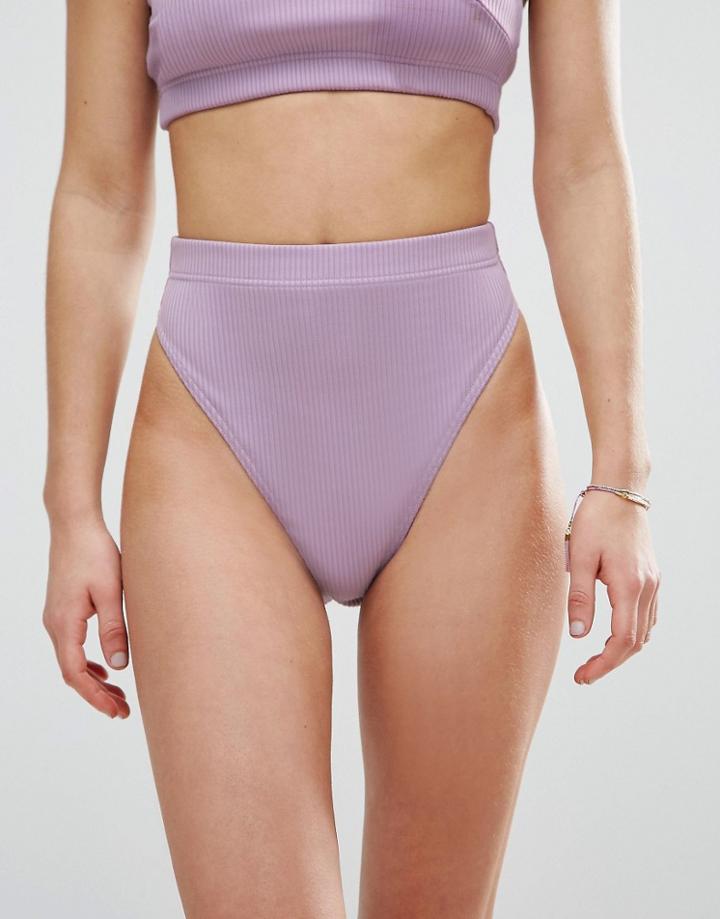 Asos Mix And Match High Waist High Leg Bikini Bottom In Rib - Purple