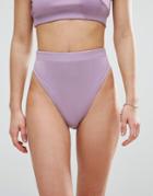 Asos Mix And Match High Waist High Leg Bikini Bottom In Rib - Purple