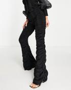 Asos Luxe Ruched Chiffon Pants In Black - Part Of A Set