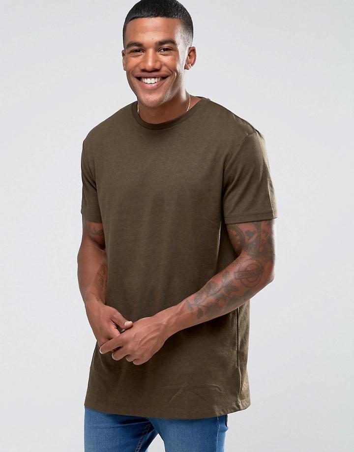New Look Longline T-shirt In Khaki - Green