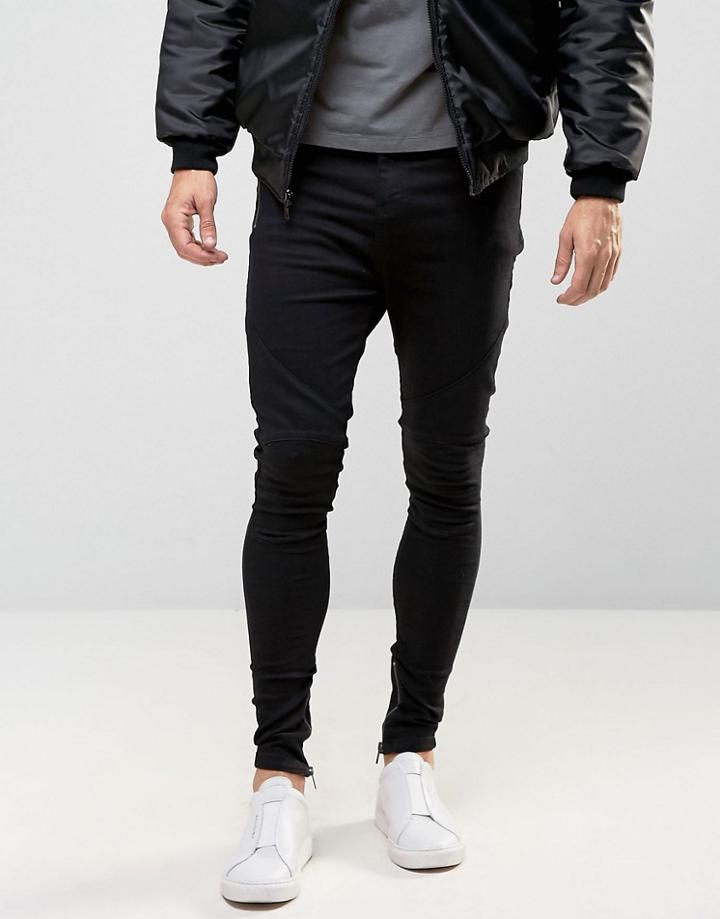 Religion Drop Crotch Jean With Biker Knee Detail And Zip Ankle - Black
