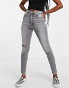 Stradivarius Super High Waist Skinny Jean With Rip In Gray-grey