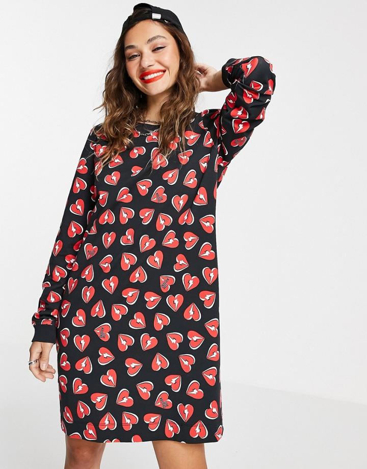 Love Moschino Allover Hearts Long Sleeve Dress In Multi