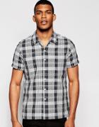 Asos Check Shirt In Black With Revere Collar And Short Sleeves - Black