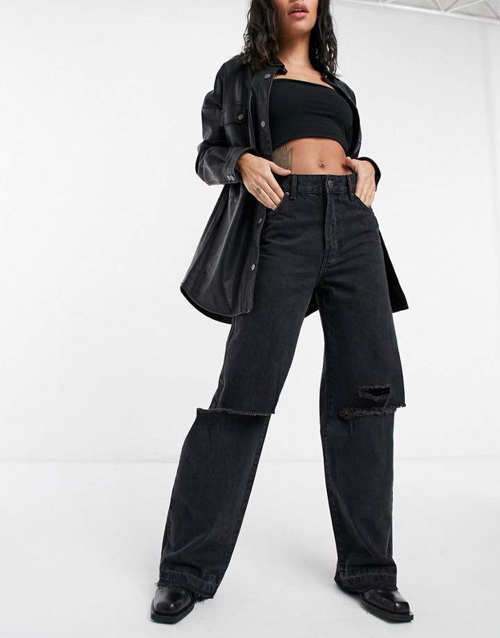 Bershka 90s Baggy Ripped Jeans In Black