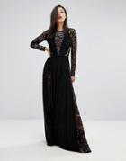 Club L Lace Panel Detail Slinky Maxi Dress - Black