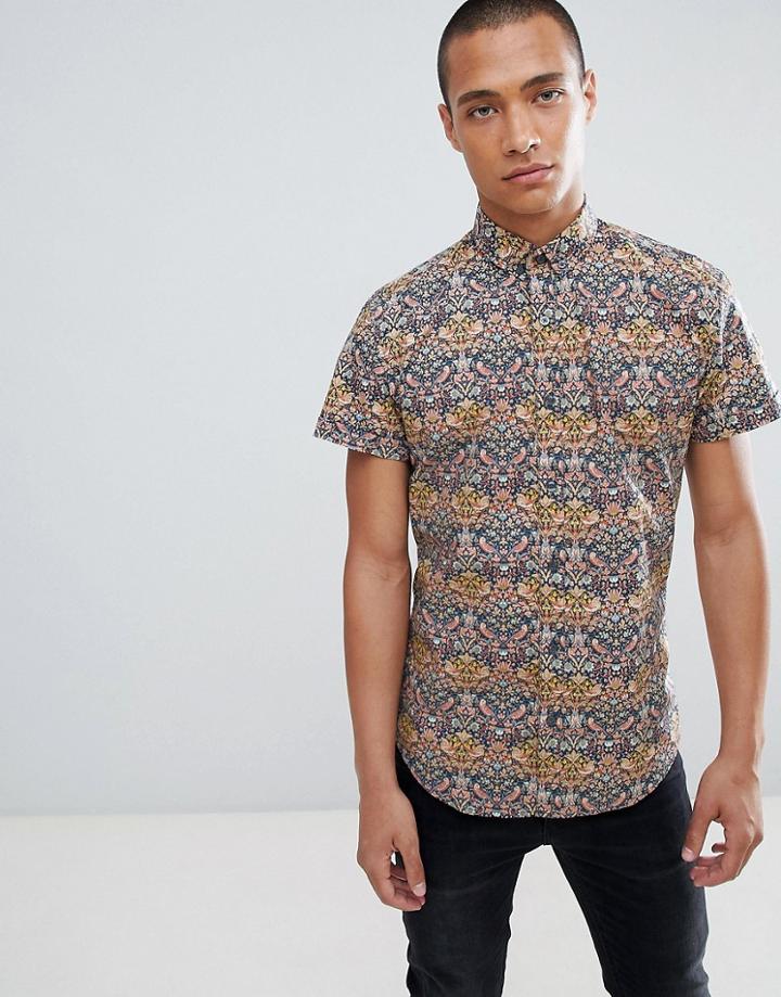 Clean Cut Small Forest Print Slim Fit Short Sleeve Shirt - Brown