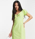 Collective The Label Puff Sleeve Tie Front Mini Dress In Lime Green