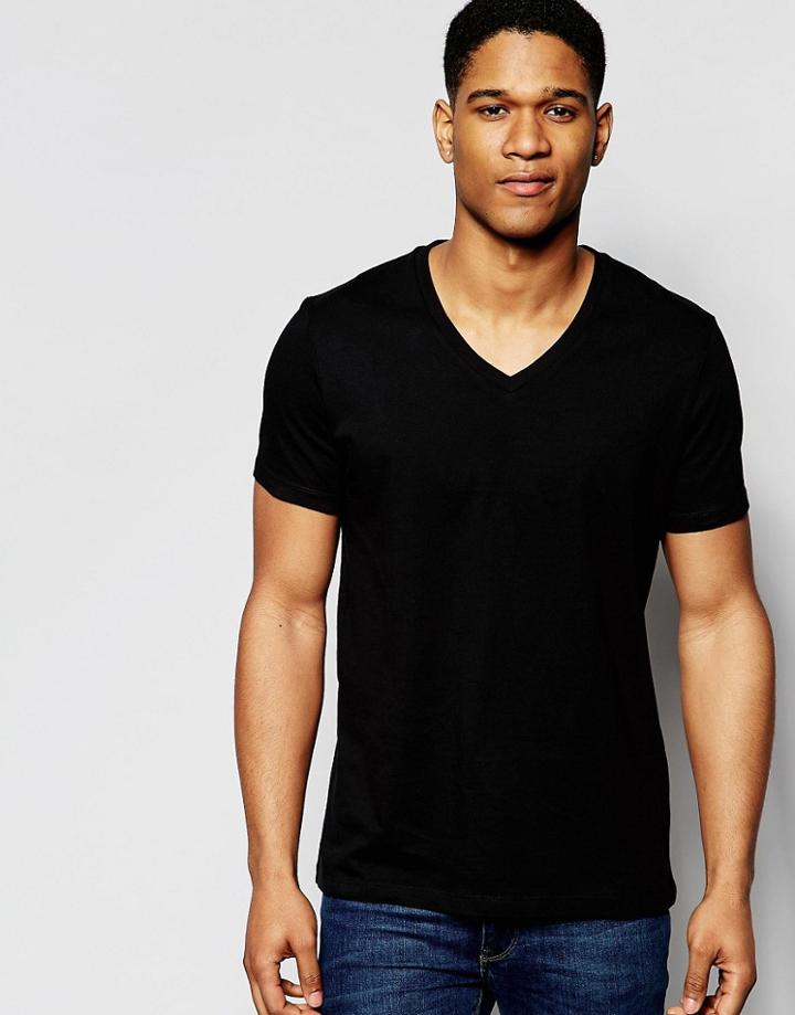 Asos T-shirt With V Neck - Black