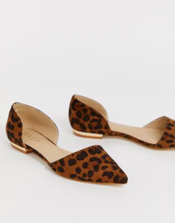 Raid Amy Leopard Print Two Part Flat Shoes-multi