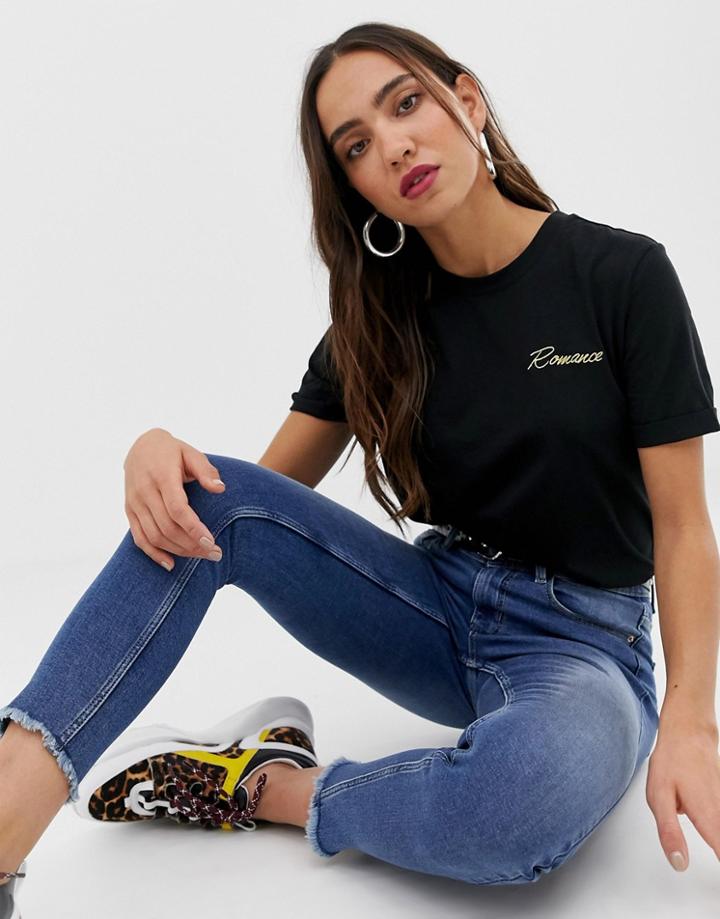 Pieces Romance Slogan T Shirt - Black
