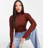 Threadbare Tall Ellie Split Sleeve Sweater In Chocolate Brown