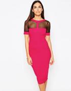 Vesper Aggy Bodycon Pencil Dress With Mesh Inserts - Pink