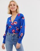 Influence Button Down Body In Floral And Polka Dot Print - Blue
