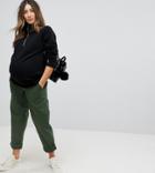 Asos Design Maternity Bree Casual Pants In Green With Under The Bump Waistband