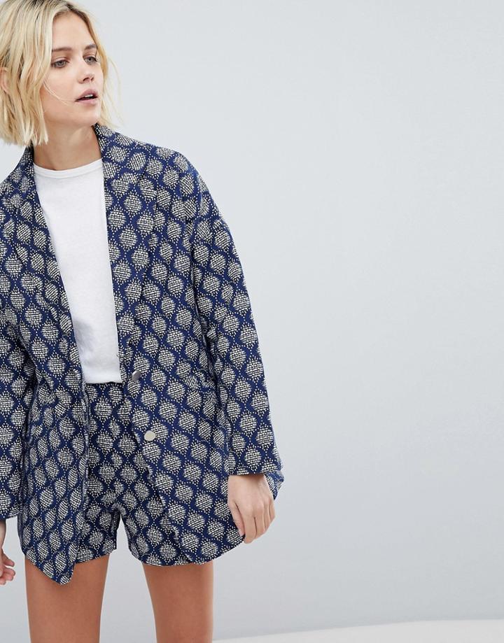 Suncoo Oversized Textured Jacket - Blue