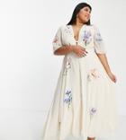 Hope & Ivy Plus Carmen Embroidered Midi Dress In Cream-white